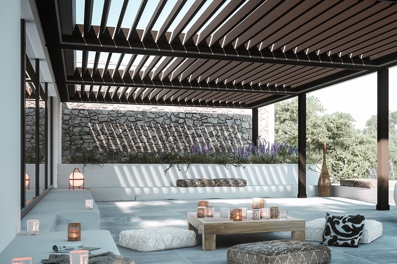 terasa, pokrita z bioklimatsko pergolo.